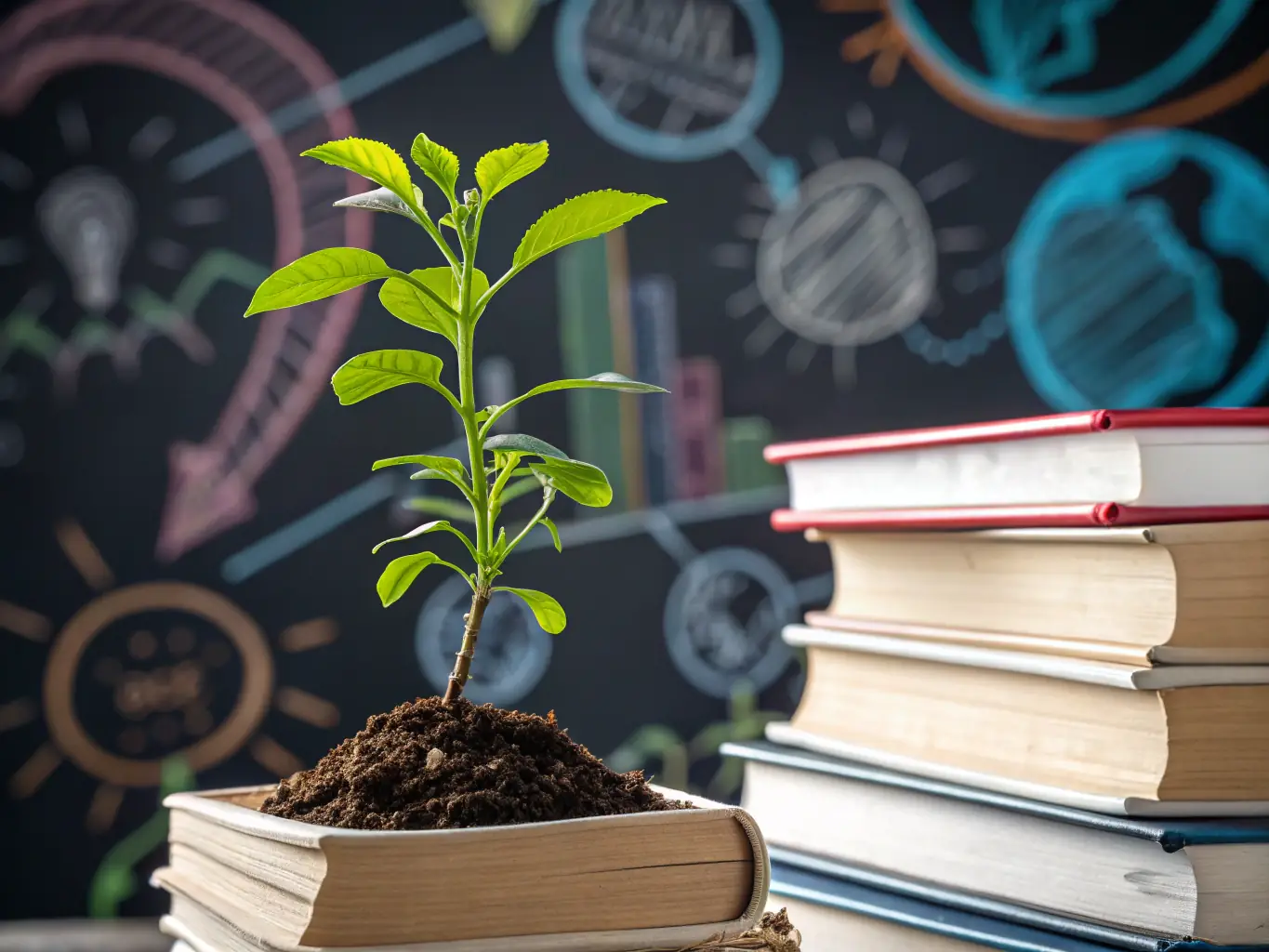 A conceptual image representing leadership development, showing a plant growing from a seed into a strong tree, symbolizing growth and potential, set against a backdrop of the UK skyline.